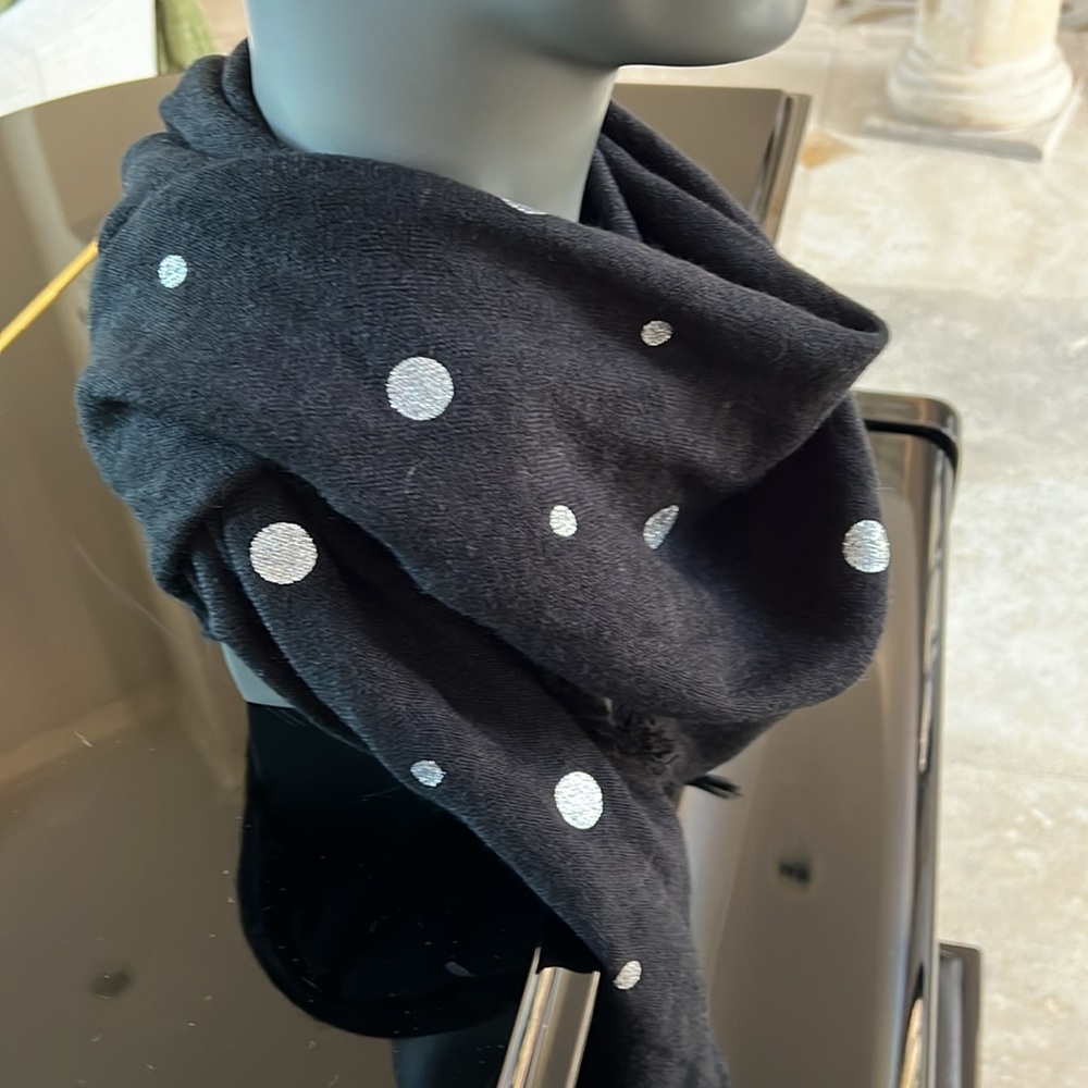 Triangular Shaped Black Scarf With Silver Polka D… - image 5